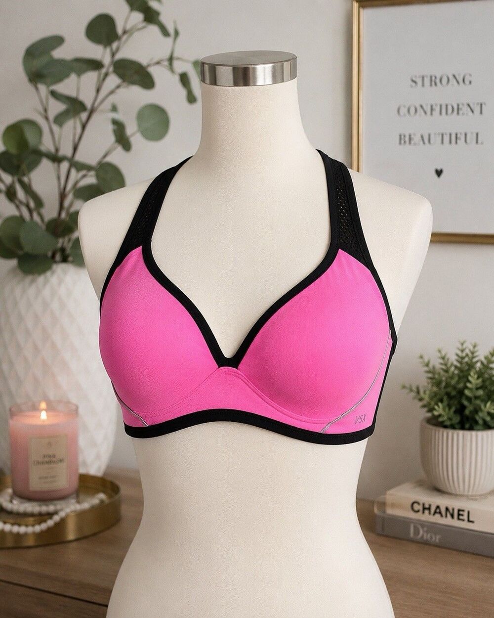 Victoria's Secret VSX High Cross Strap Sports Bra Pink/Black 32B